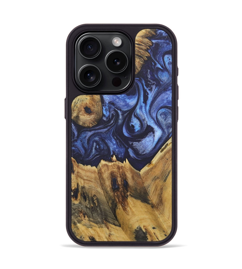 iPhone 15 Pro Wood+Resin Phone Case - Camila (Blue, 718740)