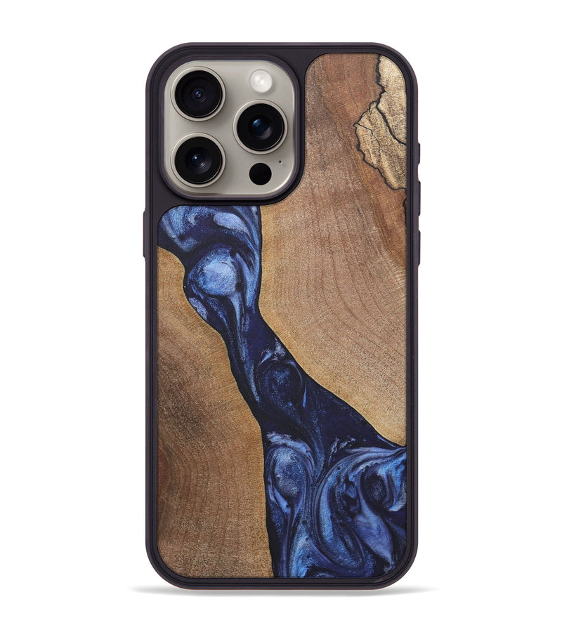 iPhone 15 Pro Max Wood+Resin Phone Case - Jakob (Blue, 718741)