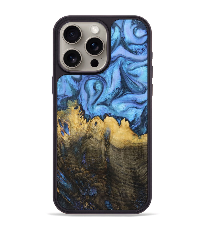 iPhone 15 Pro Max Wood+Resin Phone Case - Felicia (Blue, 718744)