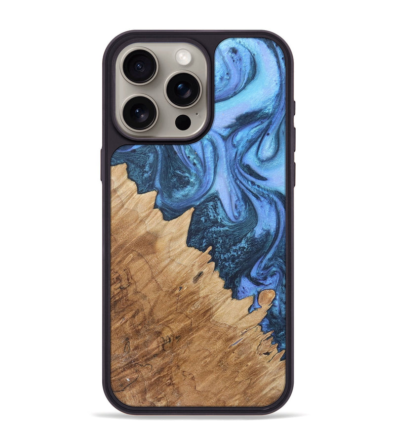 iPhone 15 Pro Max Wood+Resin Phone Case - Heaven (Blue, 718745)