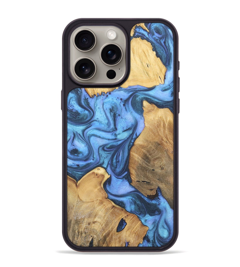 iPhone 15 Pro Max Wood+Resin Phone Case - Bernadette (Blue, 718748)