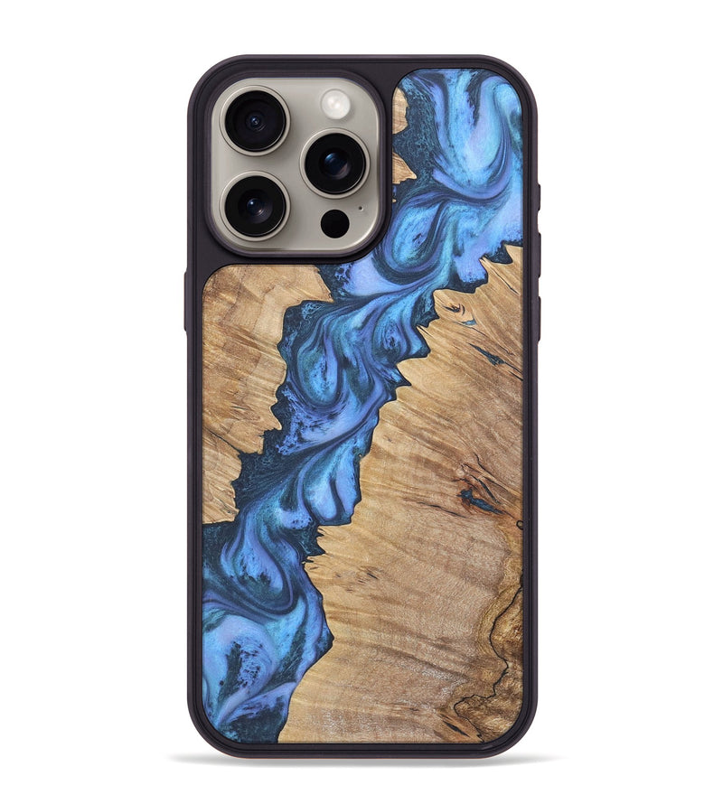 iPhone 15 Pro Max Wood+Resin Phone Case - Marquis (Blue, 718749)