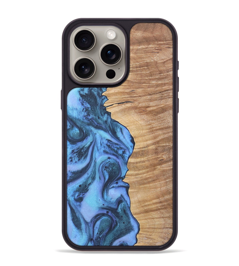 iPhone 15 Pro Max Wood+Resin Phone Case - Wilbert (Blue, 718750)