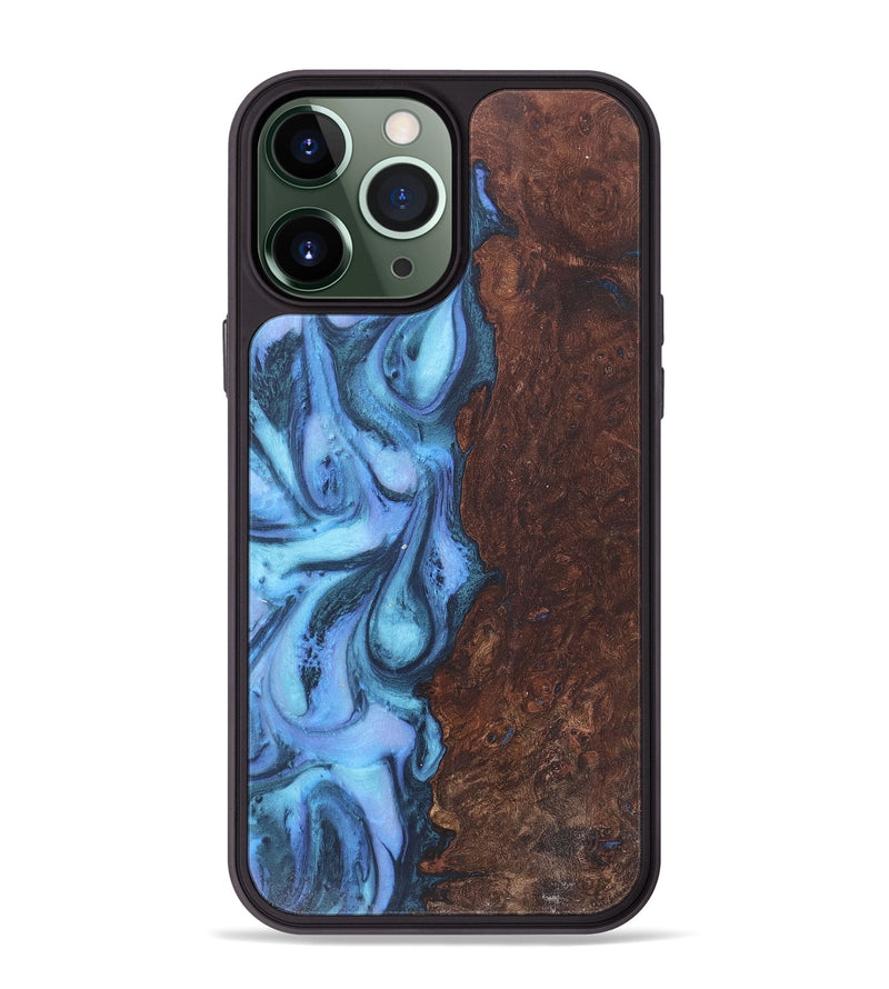 iPhone 13 Pro Max Wood+Resin Phone Case - Hanna (Blue, 718751)