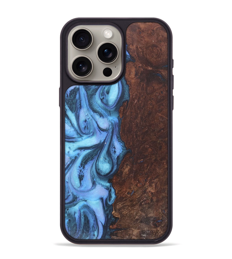 iPhone 15 Pro Max Wood+Resin Phone Case - Hanna (Blue, 718751)