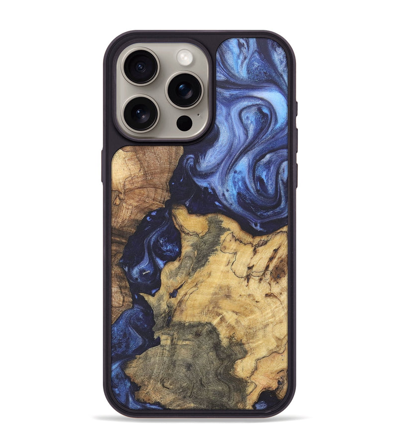 iPhone 15 Pro Max Wood+Resin Phone Case - Romeo (Blue, 718753)