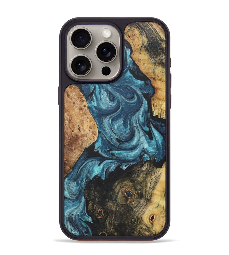 iPhone 15 Pro Max Wood+Resin Phone Case - Susie (Blue, 718757)