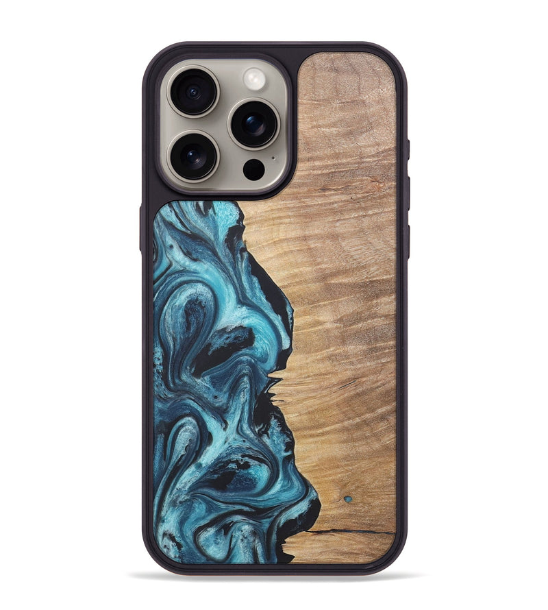 iPhone 15 Pro Max Wood+Resin Phone Case - Alejandro (Blue, 718758)