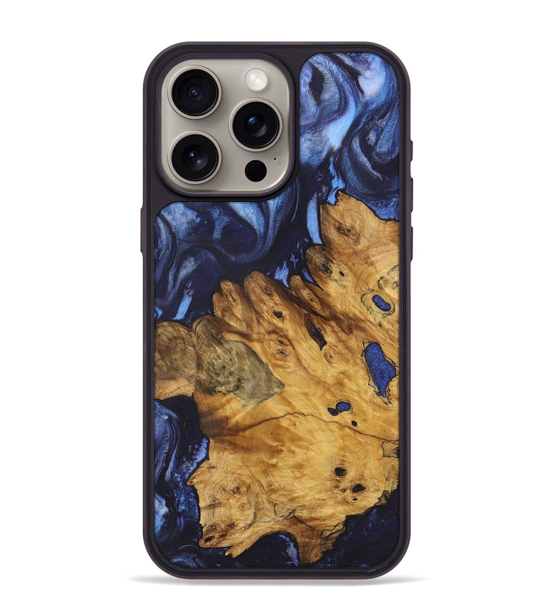 iPhone 15 Pro Max Wood+Resin Phone Case - Muhammad (Blue, 718761)