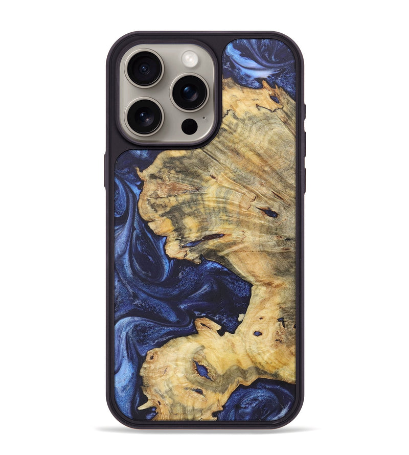 iPhone 15 Pro Max Wood+Resin Phone Case - Lily (Blue, 718762)