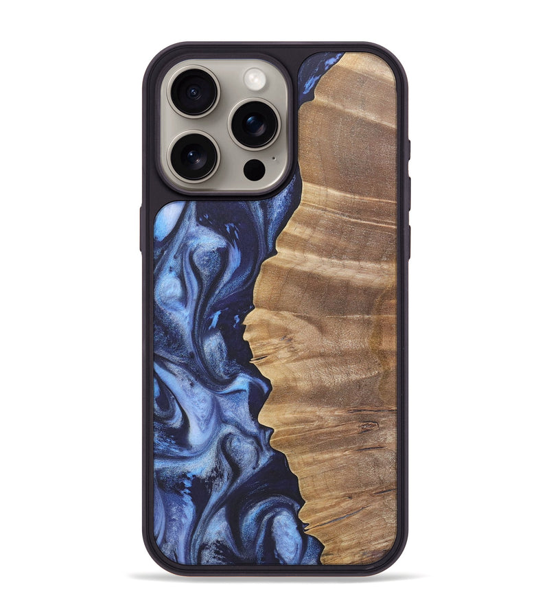 iPhone 15 Pro Max Wood+Resin Phone Case - Brad (Blue, 718763)