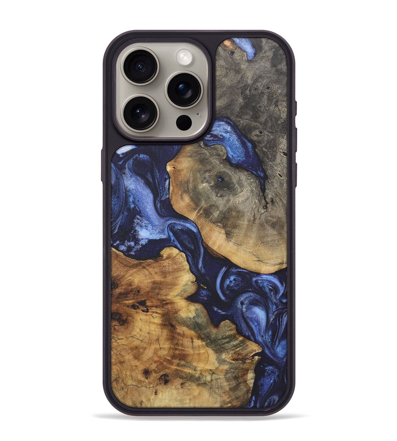 iPhone 15 Pro Max Wood+Resin Phone Case - Terry (Blue, 718765)