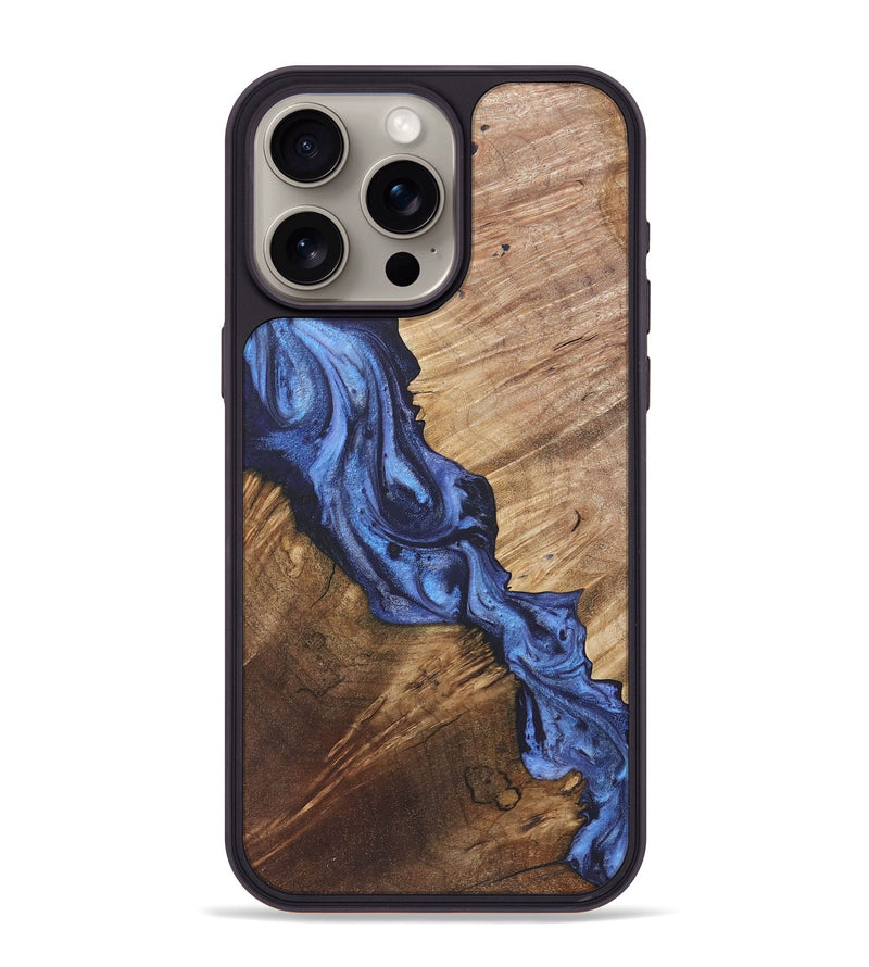 iPhone 15 Pro Max Wood+Resin Phone Case - Alexus (Blue, 718766)