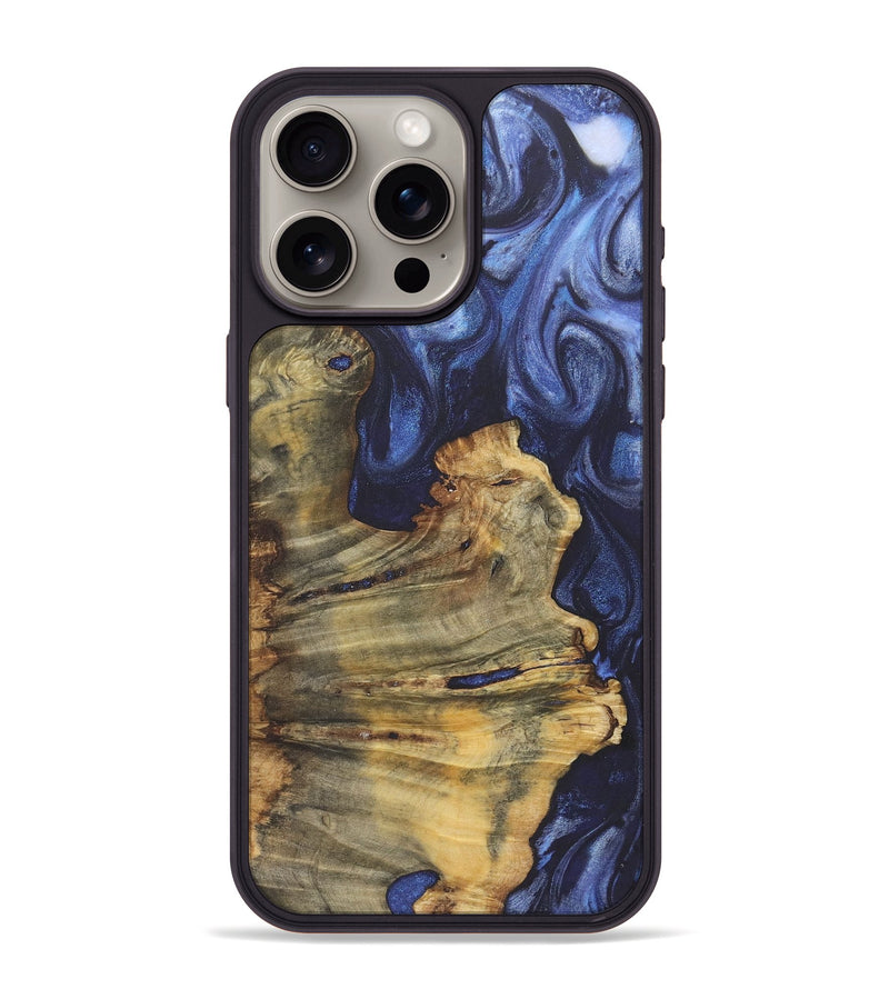 iPhone 15 Pro Max Wood+Resin Phone Case - Jean (Blue, 718767)