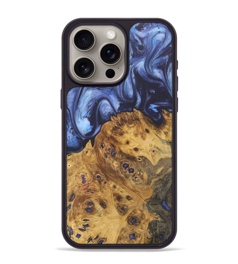 iPhone 15 Pro Max Wood+Resin Phone Case - Serena (Blue, 718768)