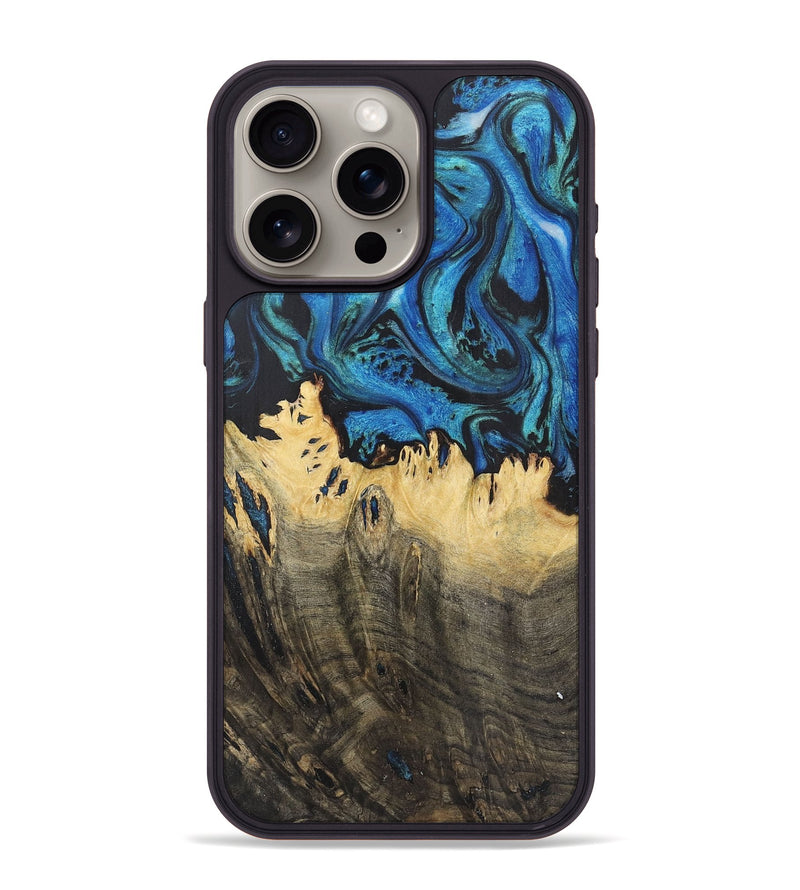 iPhone 15 Pro Max Wood+Resin Phone Case - Hayden (Blue, 718769)