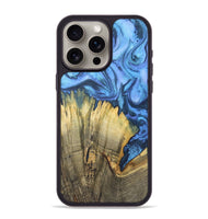 iPhone 15 Pro Max Wood+Resin Phone Case - Muriel (Blue, 718773)