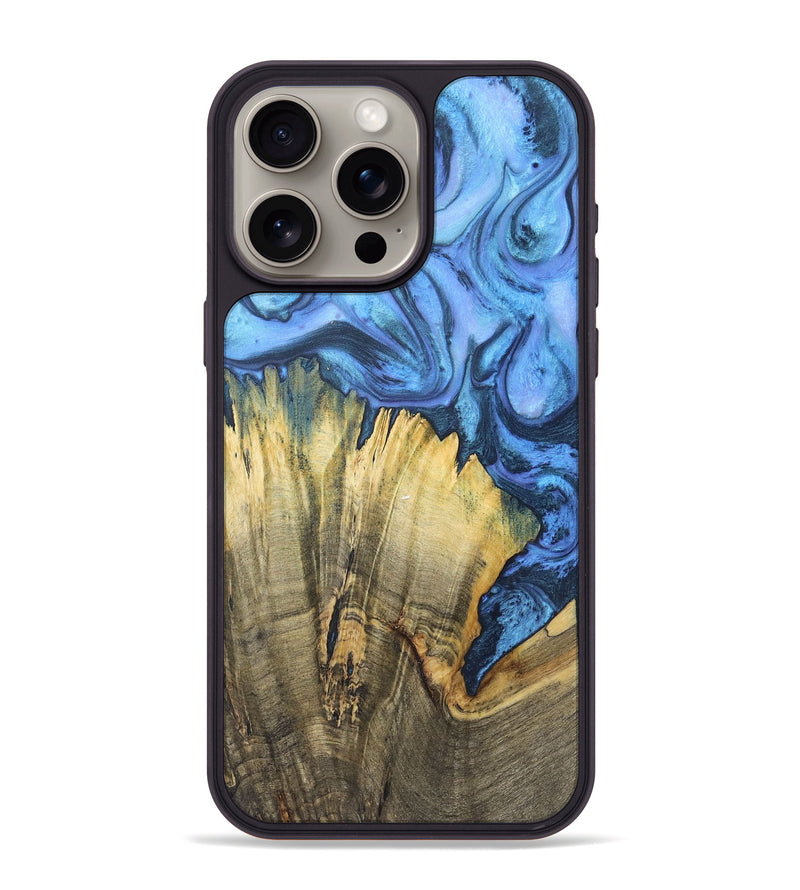 iPhone 15 Pro Max Wood+Resin Phone Case - Muriel (Blue, 718773)