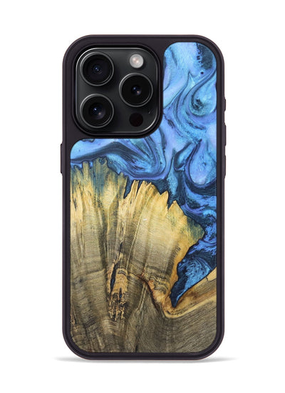 iPhone 15 Pro Wood+Resin Phone Case - Muriel (Blue, 718773)