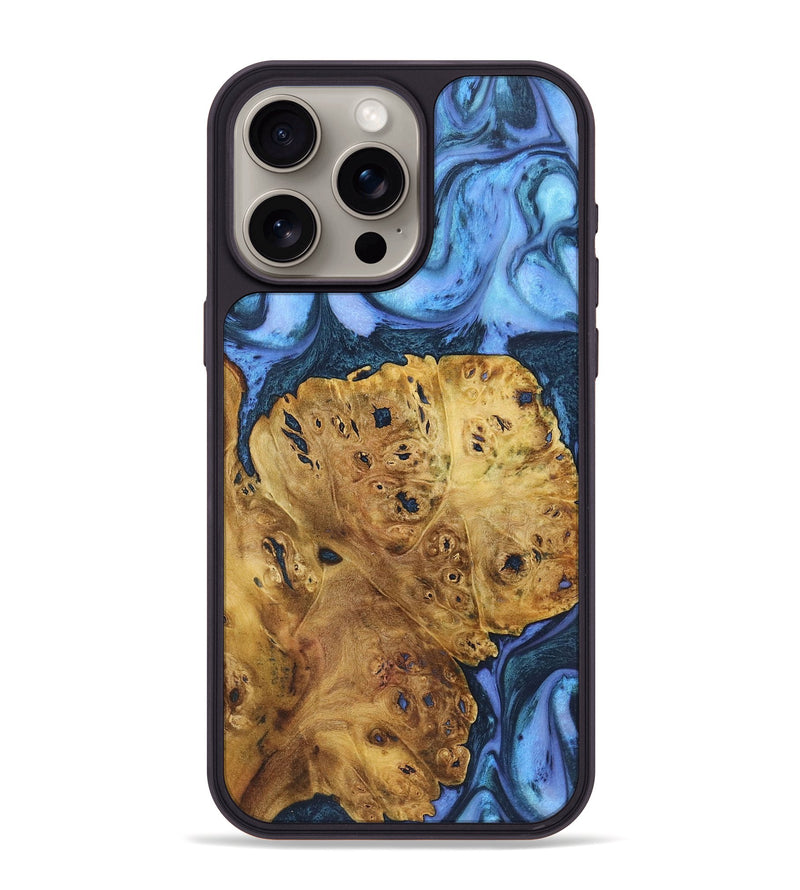 iPhone 15 Pro Max Wood+Resin Phone Case - Ronald (Blue, 718774)