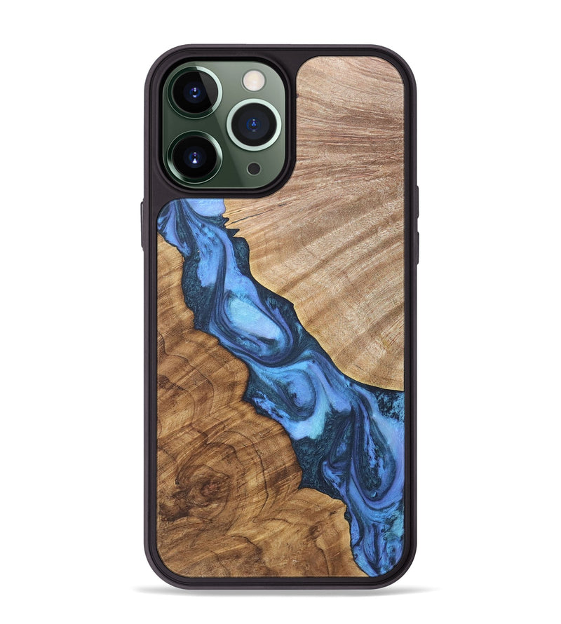 iPhone 13 Pro Max Wood+Resin Phone Case - Darlene (Blue, 718776)