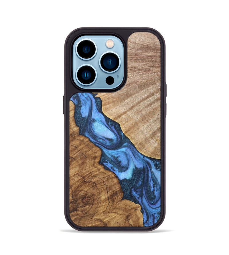 iPhone 14 Pro Wood+Resin Phone Case - Darlene (Blue, 718776)