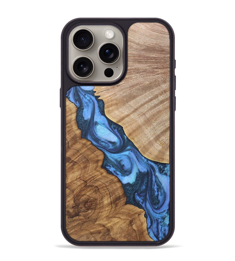 iPhone 15 Pro Max Wood+Resin Phone Case - Darlene (Blue, 718776)