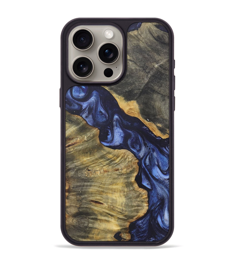 iPhone 15 Pro Max Wood+Resin Phone Case - Mae (Blue, 718778)