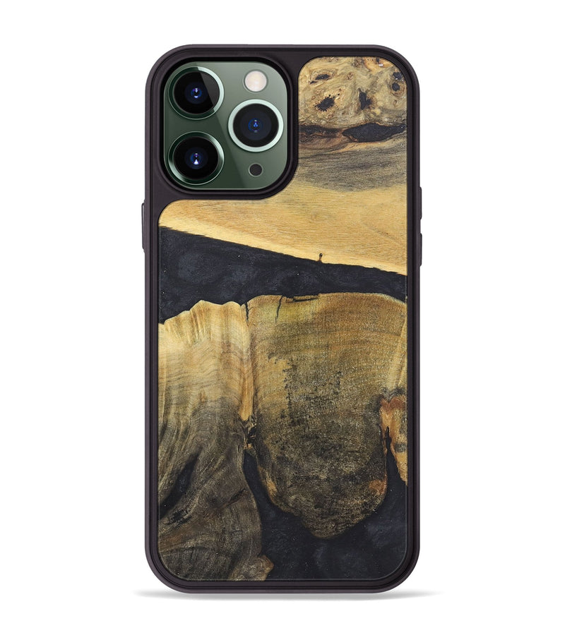 iPhone 13 Pro Max Wood+Resin Phone Case - Sienna (Pure Black, 718808)