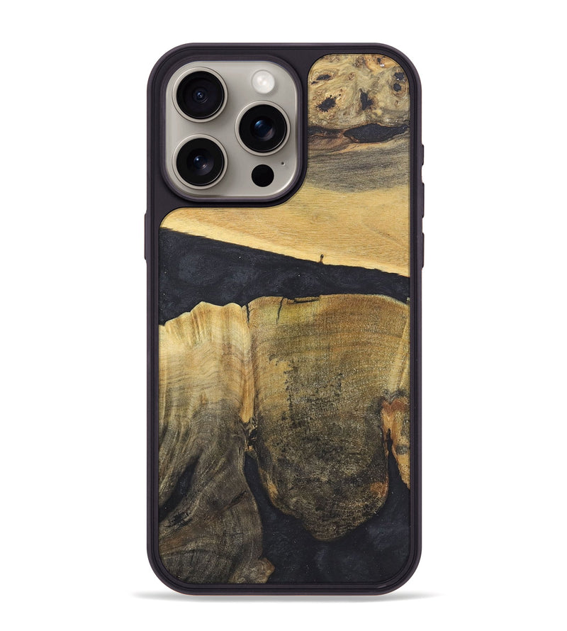 iPhone 15 Pro Max Wood+Resin Phone Case - Sienna (Pure Black, 718808)