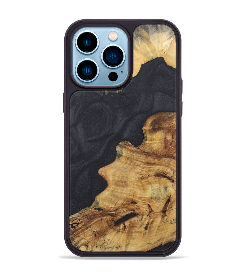 iPhone 14 Pro Max Wood+Resin Phone Case - Shane (Pure Black, 718809)