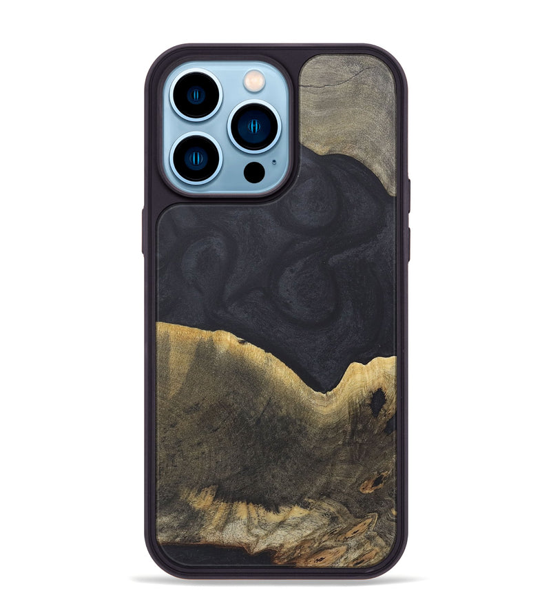 iPhone 14 Pro Max Wood+Resin Phone Case - Irma (Pure Black, 718810)