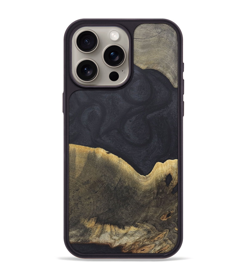 iPhone 15 Pro Max Wood+Resin Phone Case - Irma (Pure Black, 718810)