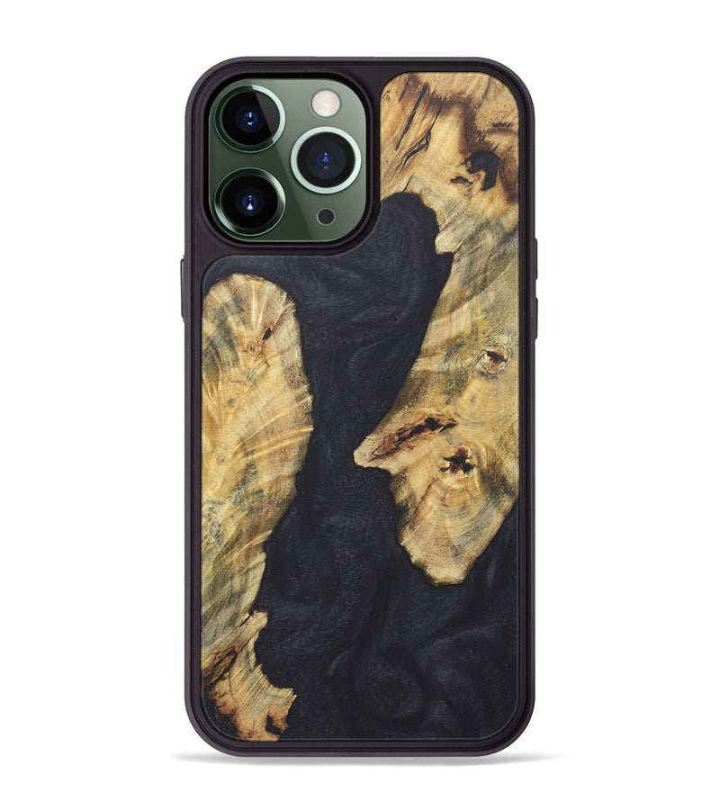 iPhone 13 Pro Max Wood+Resin Phone Case - Kristopher (Pure Black, 718811)