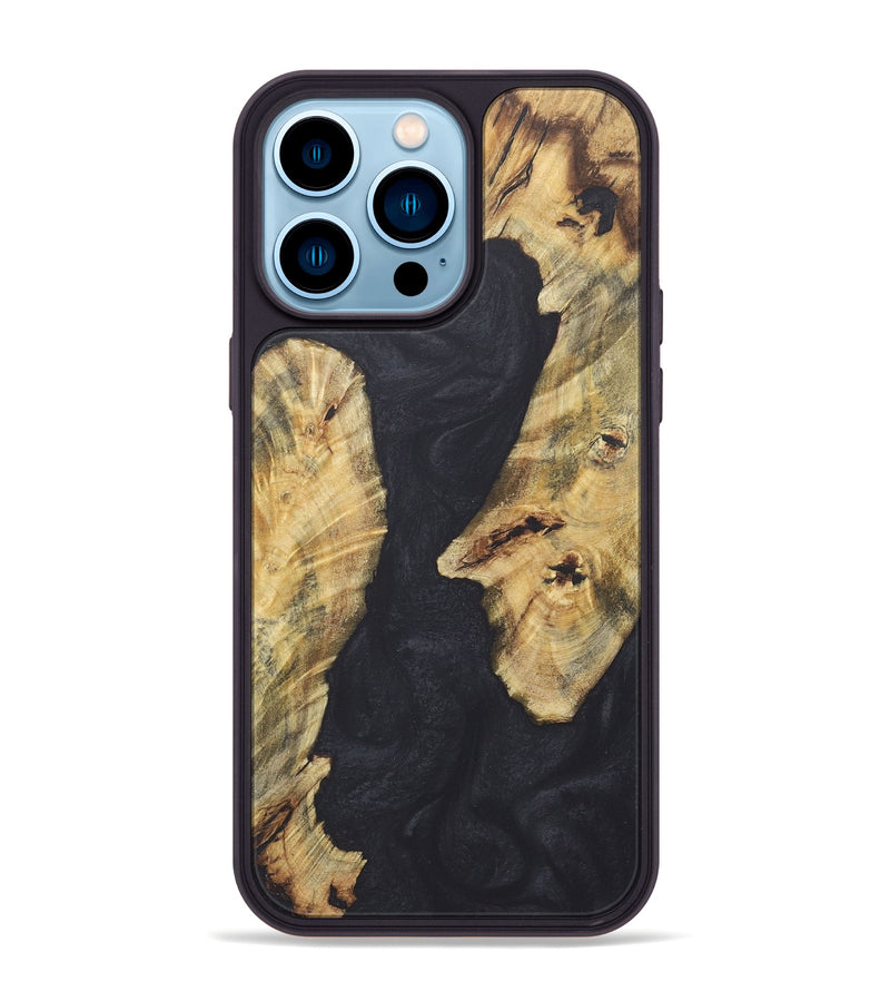 iPhone 14 Pro Max Wood+Resin Phone Case - Kristopher (Pure Black, 718811)