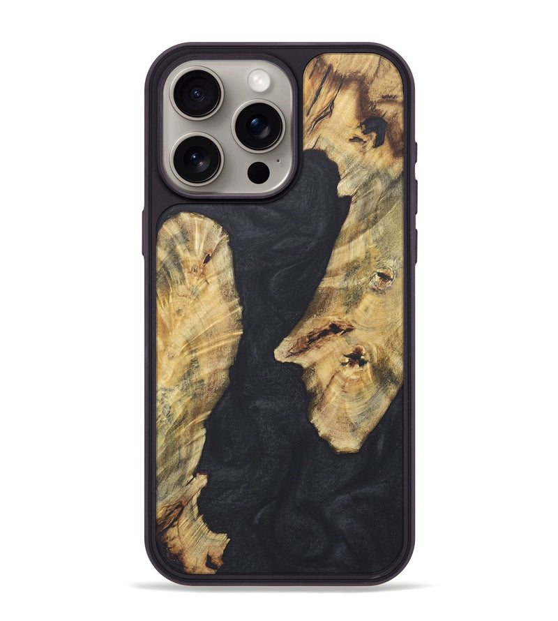 iPhone 15 Pro Max Wood+Resin Phone Case - Kristopher (Pure Black, 718811)