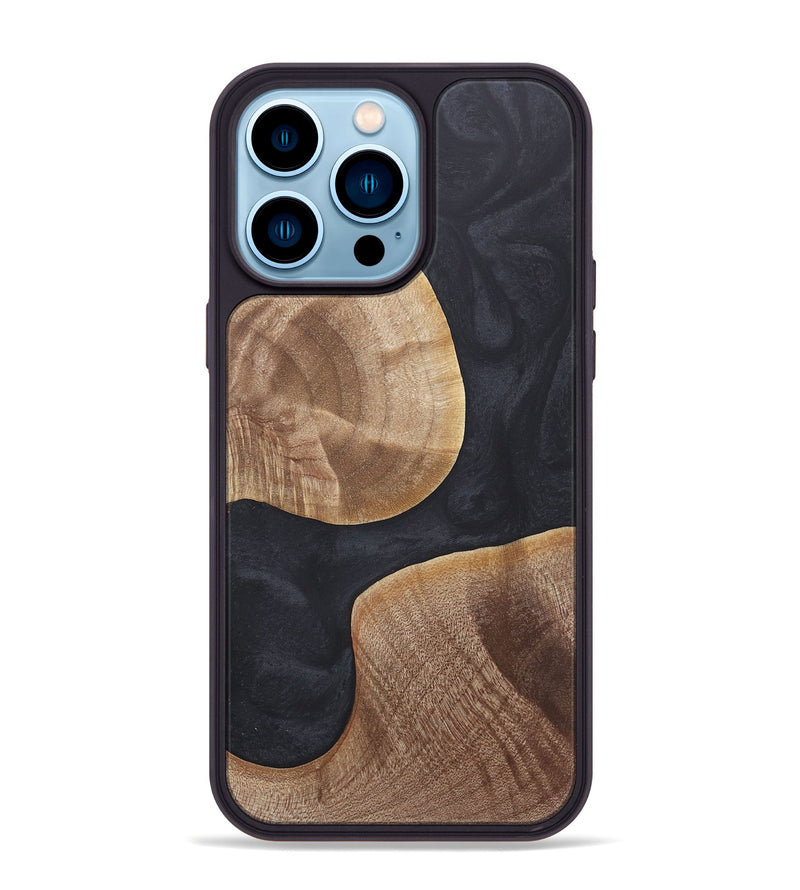 iPhone 14 Pro Max Wood+Resin Phone Case - Micah (Pure Black, 718812)