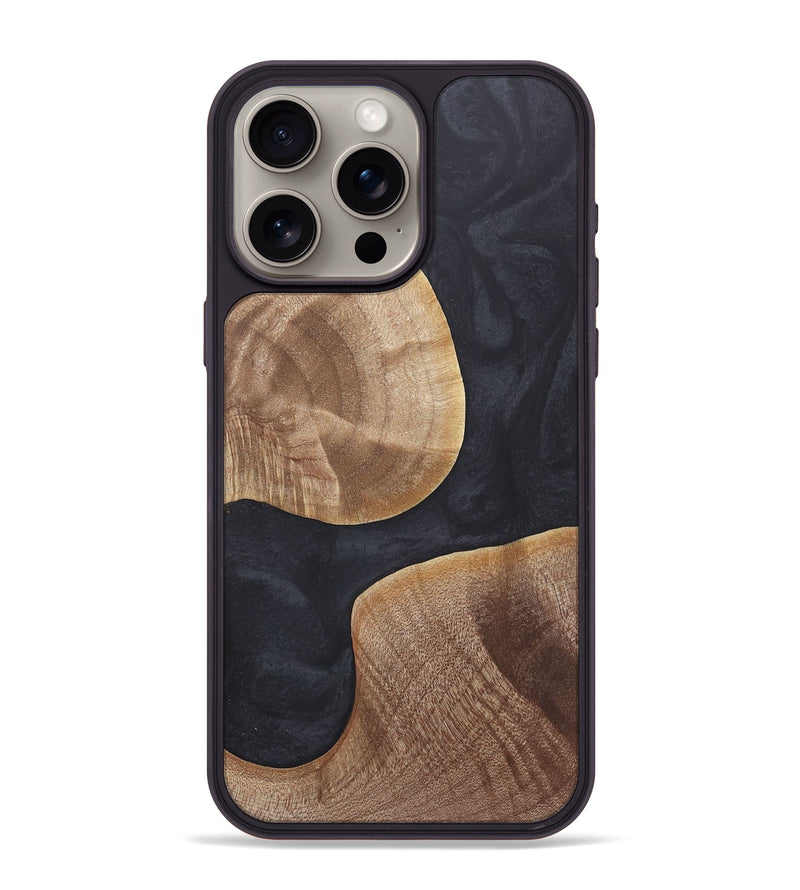 iPhone 15 Pro Max Wood+Resin Phone Case - Micah (Pure Black, 718812)