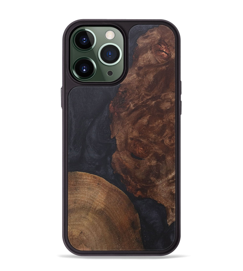 iPhone 13 Pro Max Wood+Resin Phone Case - Cindy (Pure Black, 718813)