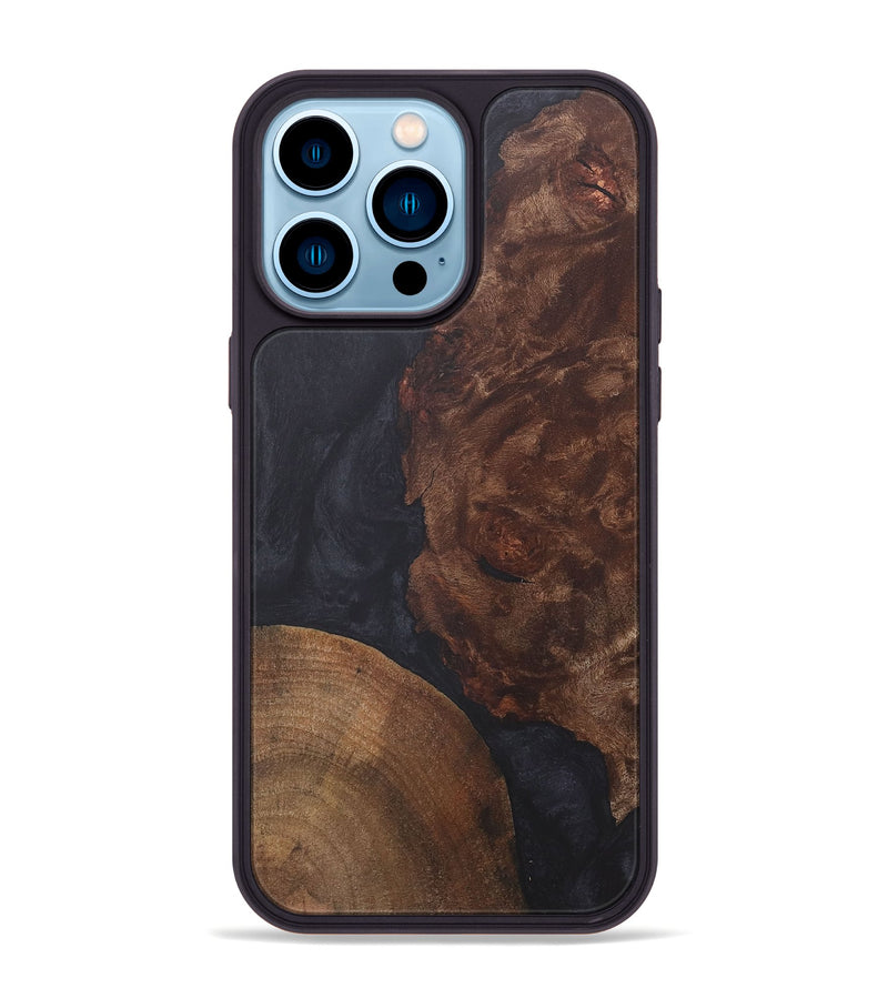 iPhone 14 Pro Max Wood+Resin Phone Case - Cindy (Pure Black, 718813)