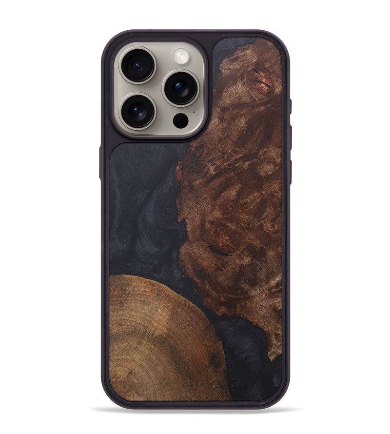 iPhone 15 Pro Max Wood+Resin Phone Case - Cindy (Pure Black, 718813)