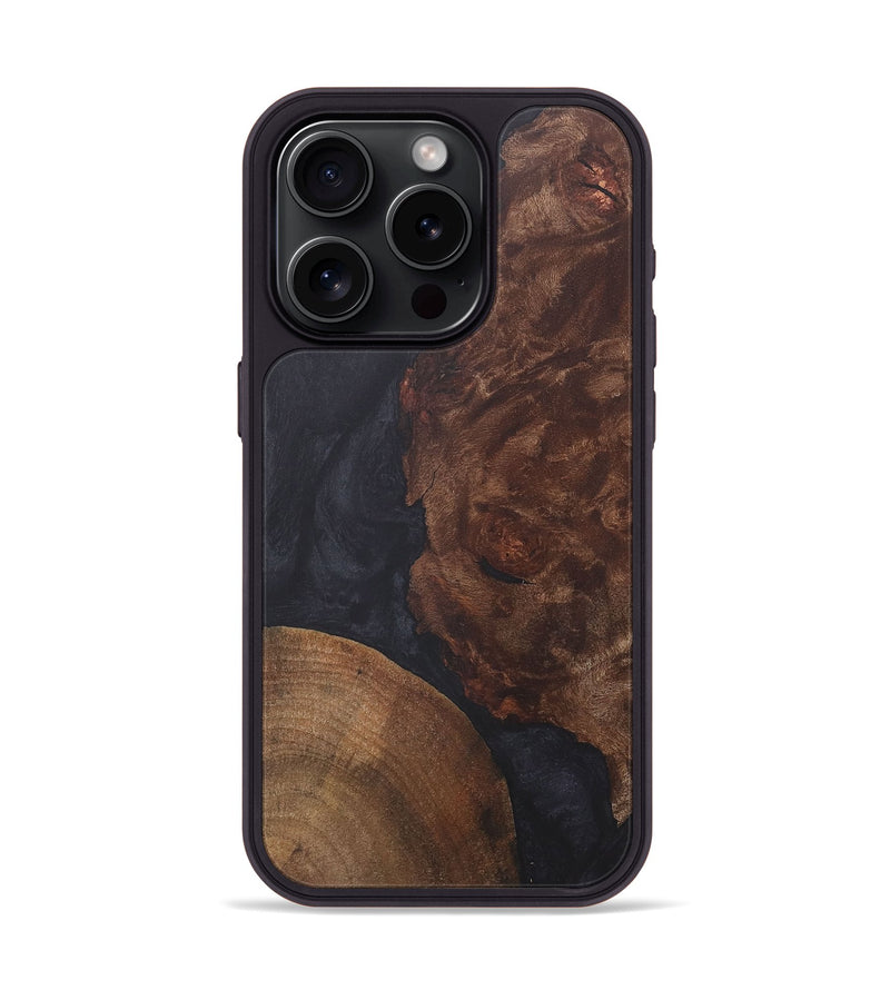 iPhone 15 Pro Wood+Resin Phone Case - Cindy (Pure Black, 718813)