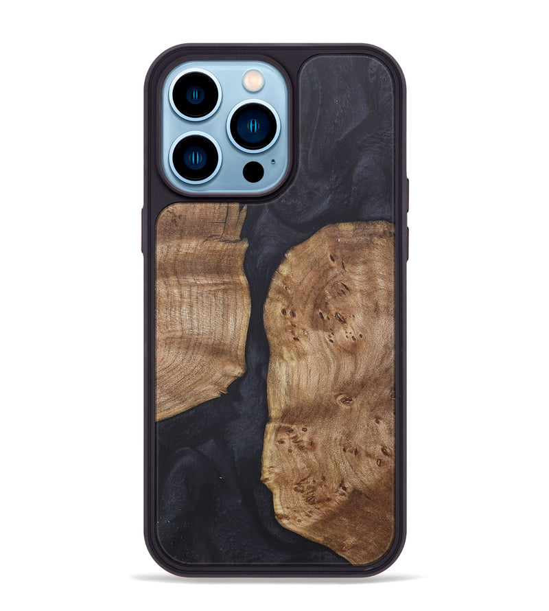 iPhone 14 Pro Max Wood+Resin Phone Case - Ray (Pure Black, 718816)