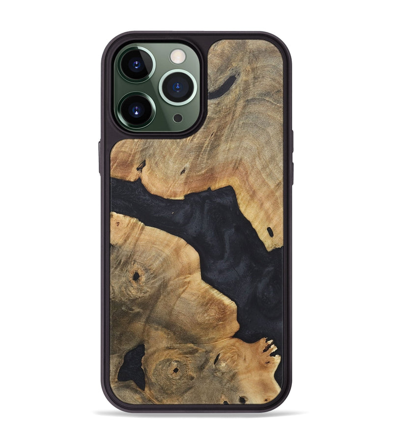 iPhone 13 Pro Max Wood+Resin Phone Case - Shelly (Pure Black, 718817)