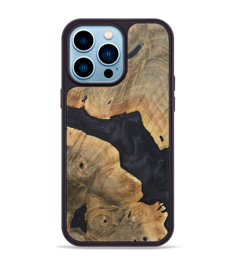 iPhone 14 Pro Max Wood+Resin Phone Case - Shelly (Pure Black, 718817)