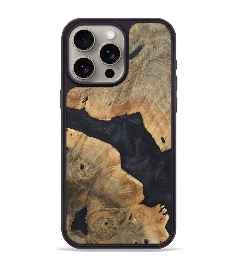 iPhone 15 Pro Max Wood+Resin Phone Case - Shelly (Pure Black, 718817)