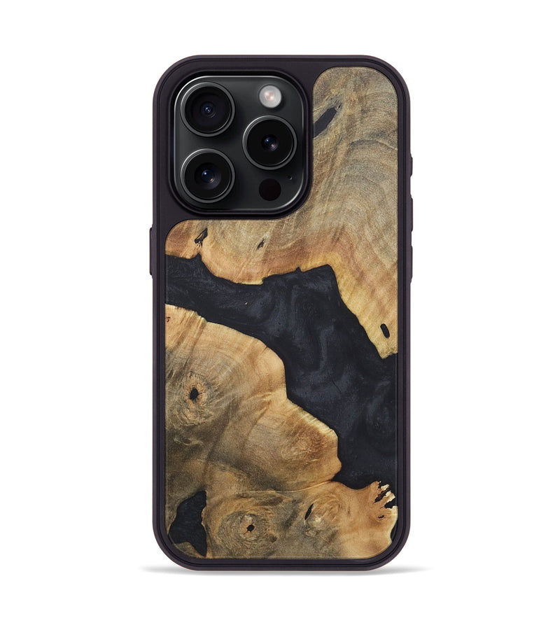 iPhone 15 Pro Wood+Resin Phone Case - Shelly (Pure Black, 718817)