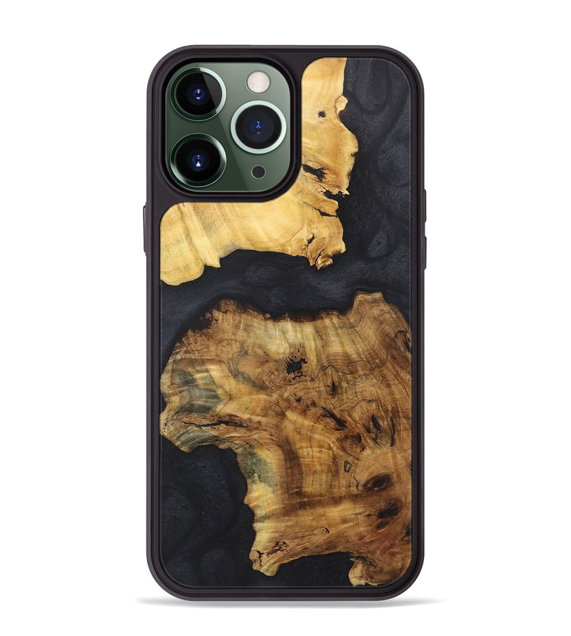 iPhone 13 Pro Max Wood+Resin Phone Case - Anastasia (Pure Black, 718819)