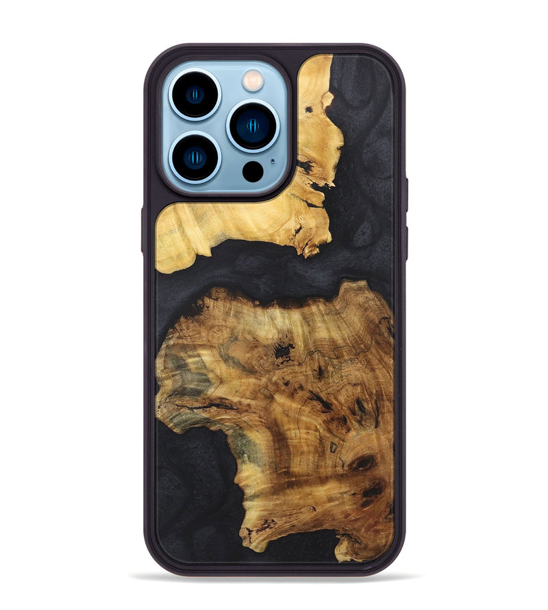 iPhone 14 Pro Max Wood+Resin Phone Case - Anastasia (Pure Black, 718819)