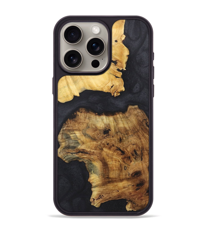 iPhone 15 Pro Max Wood+Resin Phone Case - Anastasia (Pure Black, 718819)